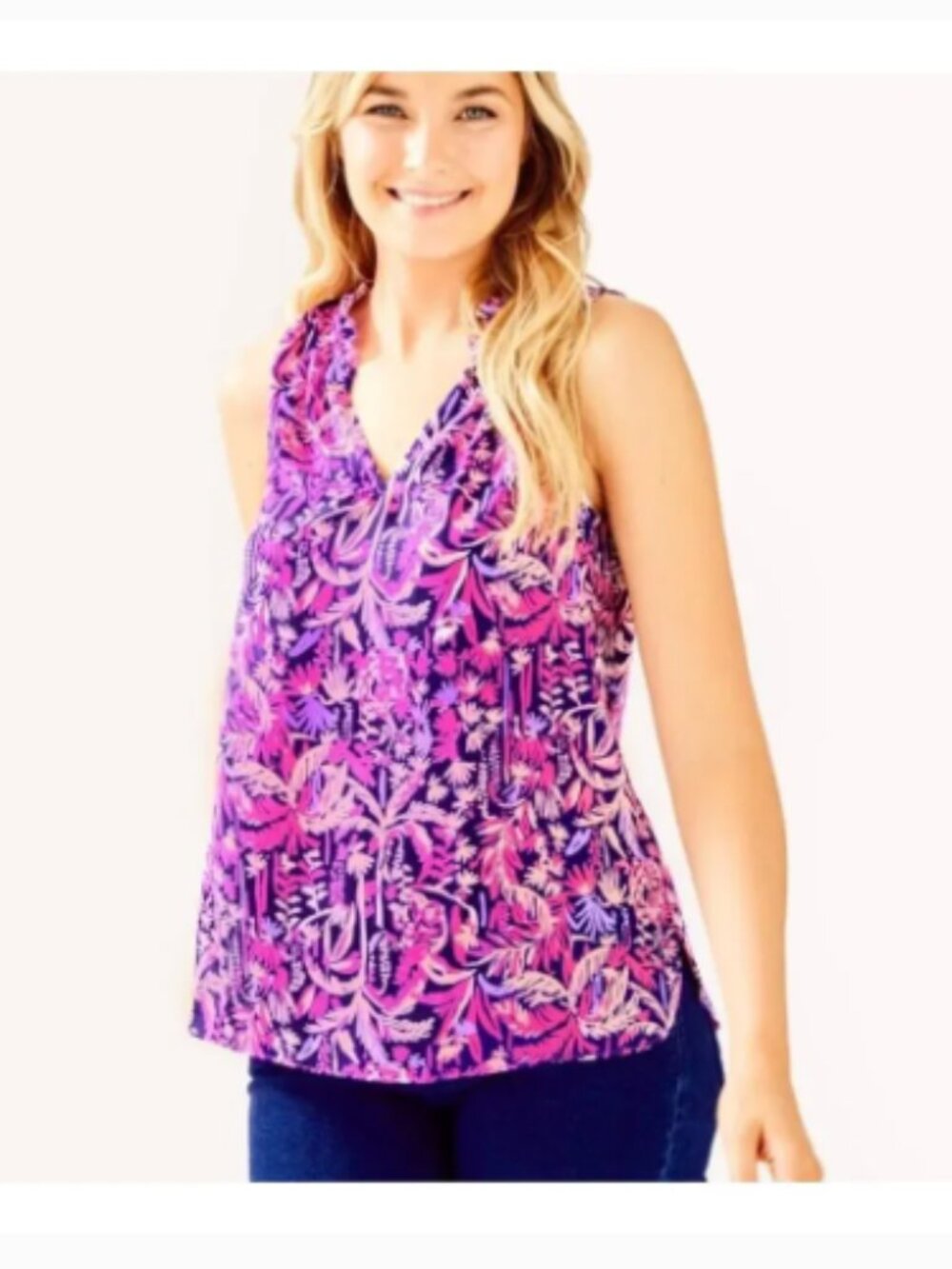 Lilly Pulitzer Amandine Sleeveless Top Bright Navy Swing of Things Size Small